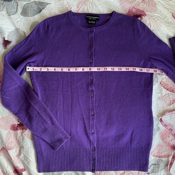 100% Cashmere Sutton Cashmere Royal Purple Button Front Long Sleeve Cardigan - Picture 6 of 10